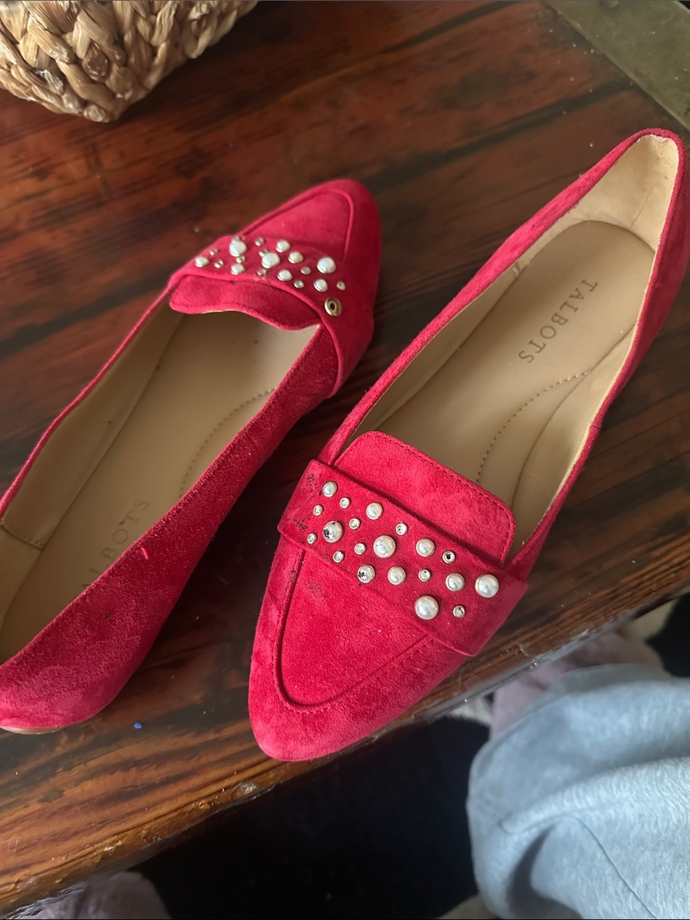 Talbots Red Suede Studded Loafers